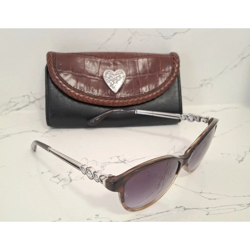 Vintage Brighton Women's Sunglasses Tortoise Shell With Rhinestones & Case